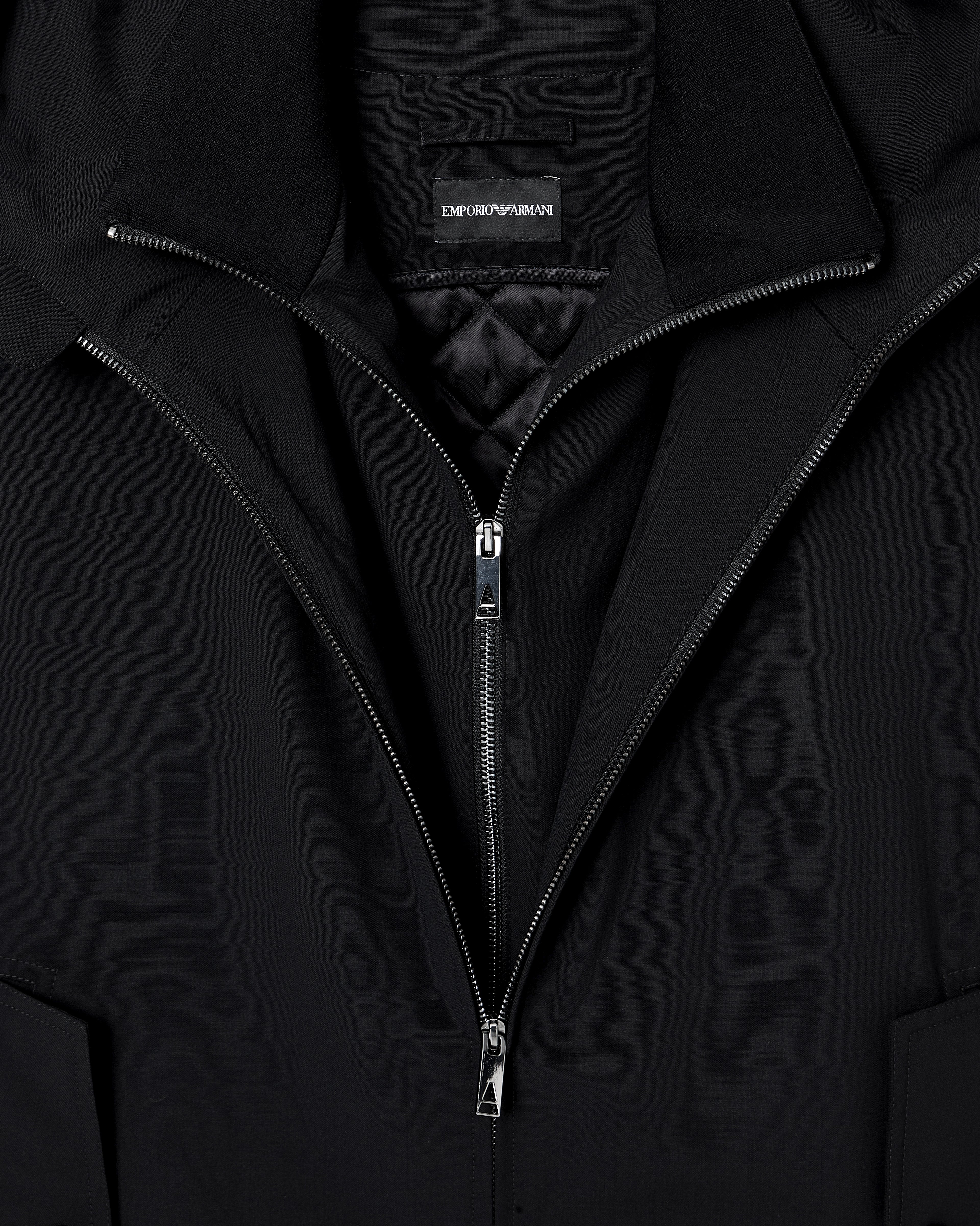 Emporio Armani Hooded sleeveless jacket in compact stretch wool canvas