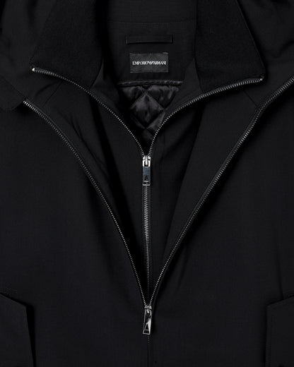 Emporio Armani Hooded sleeveless jacket in compact stretch wool canvas