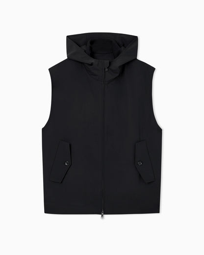 Emporio Armani Hooded sleeveless jacket in compact stretch wool canvas