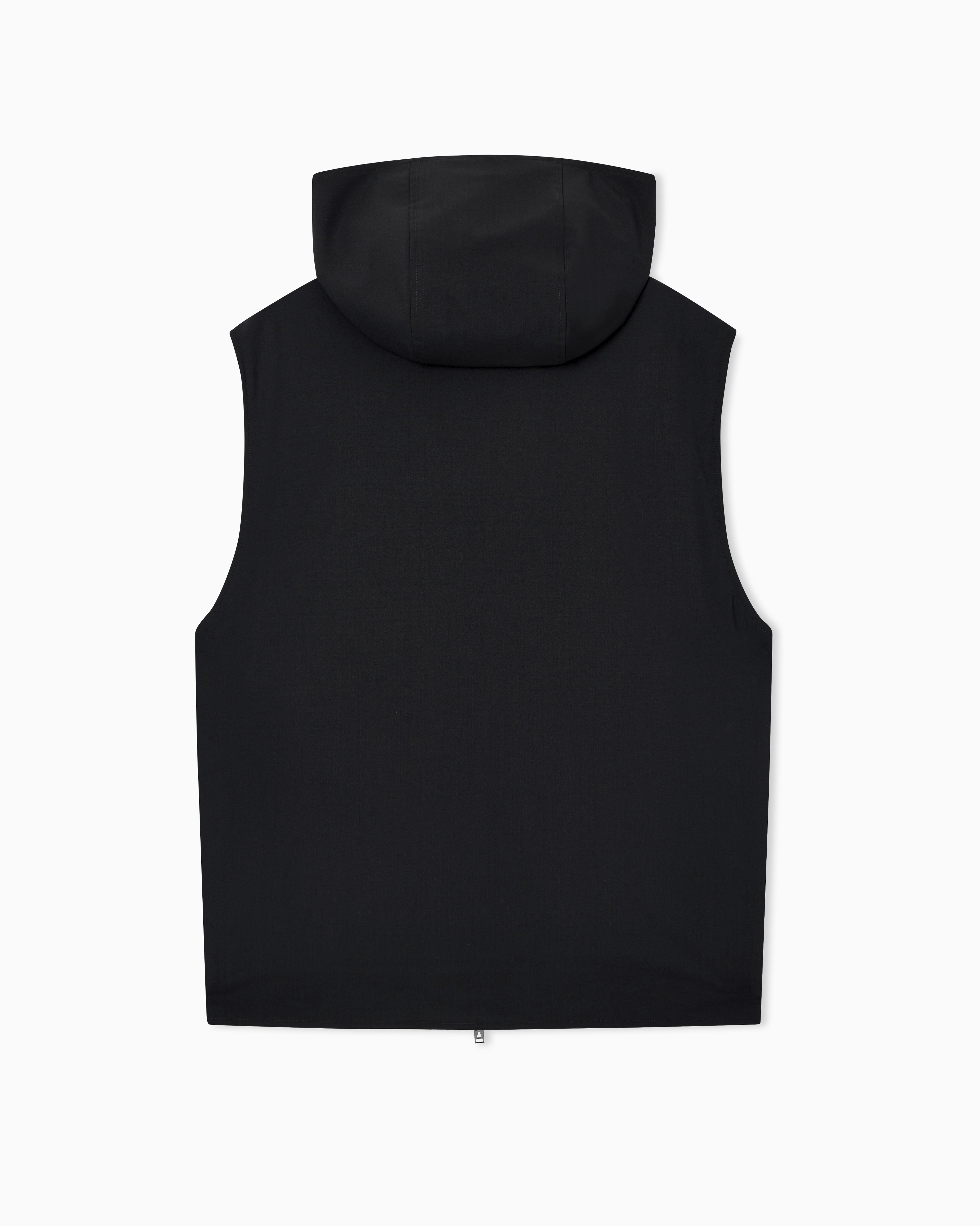 Emporio Armani Hooded sleeveless jacket in compact stretch wool canvas