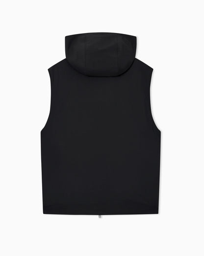 Emporio Armani Hooded sleeveless jacket in compact stretch wool canvas