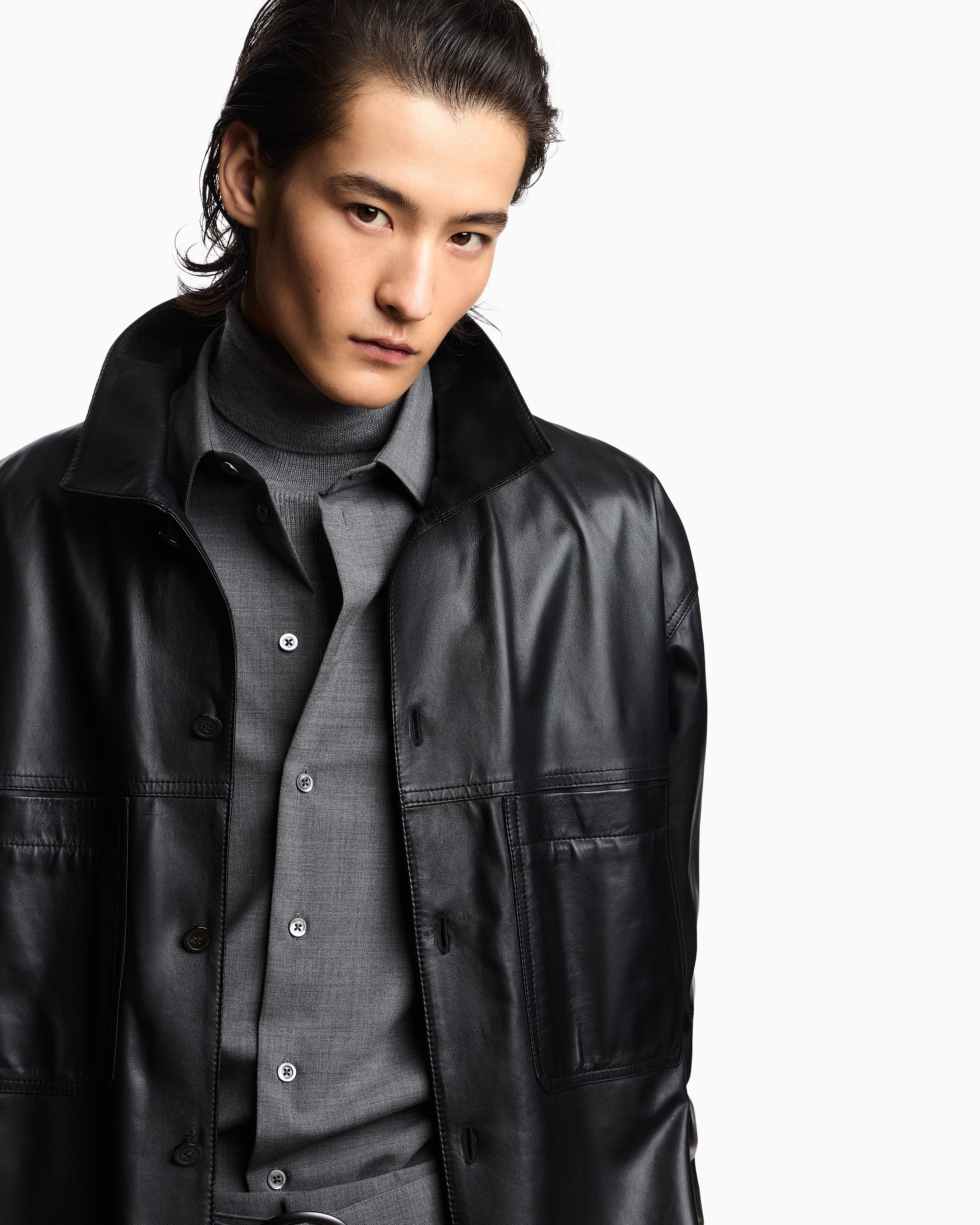 Emporio Armani Ultra light lambskin nappa leather shirt jacket