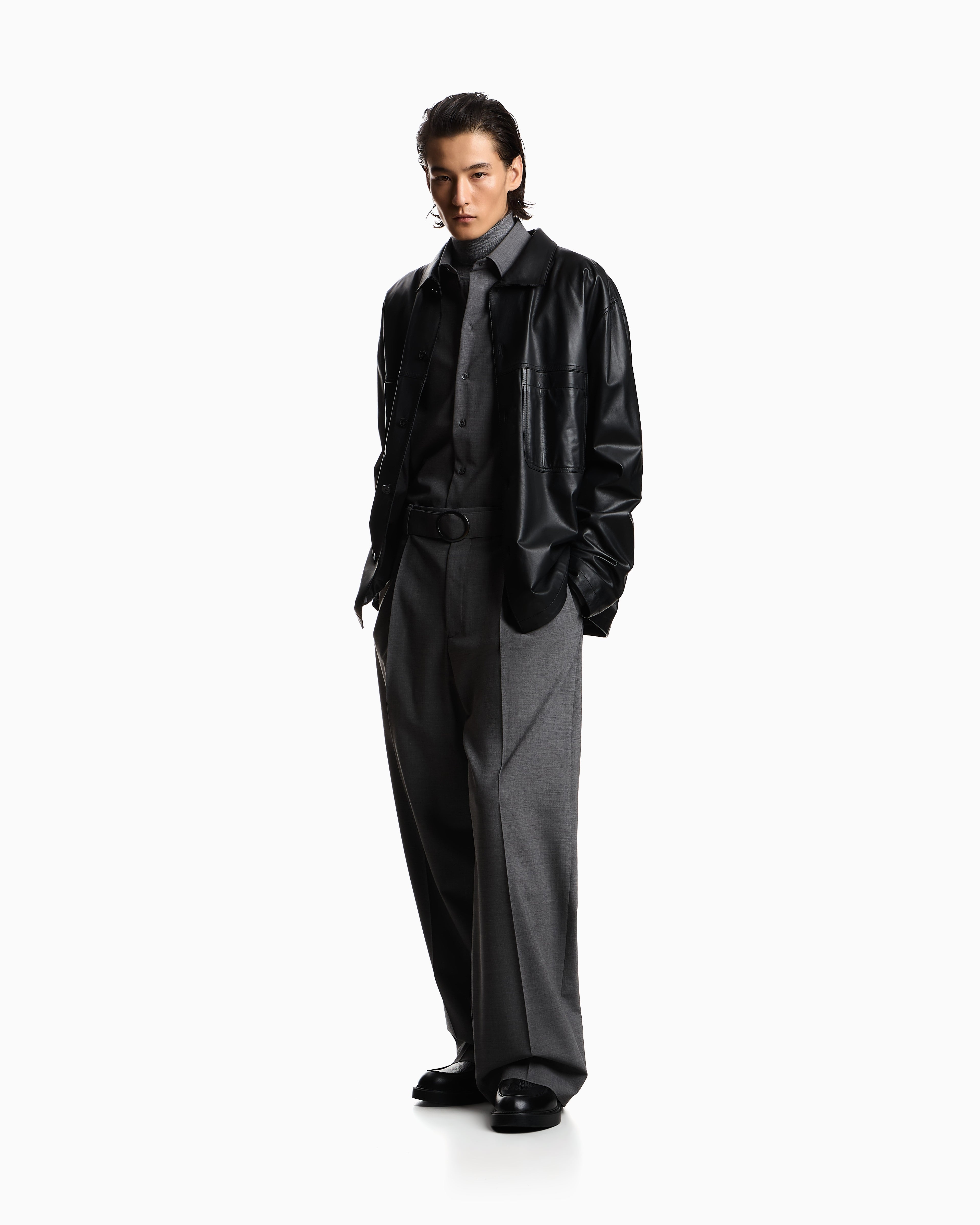 Emporio Armani Ultra light lambskin nappa leather shirt jacket