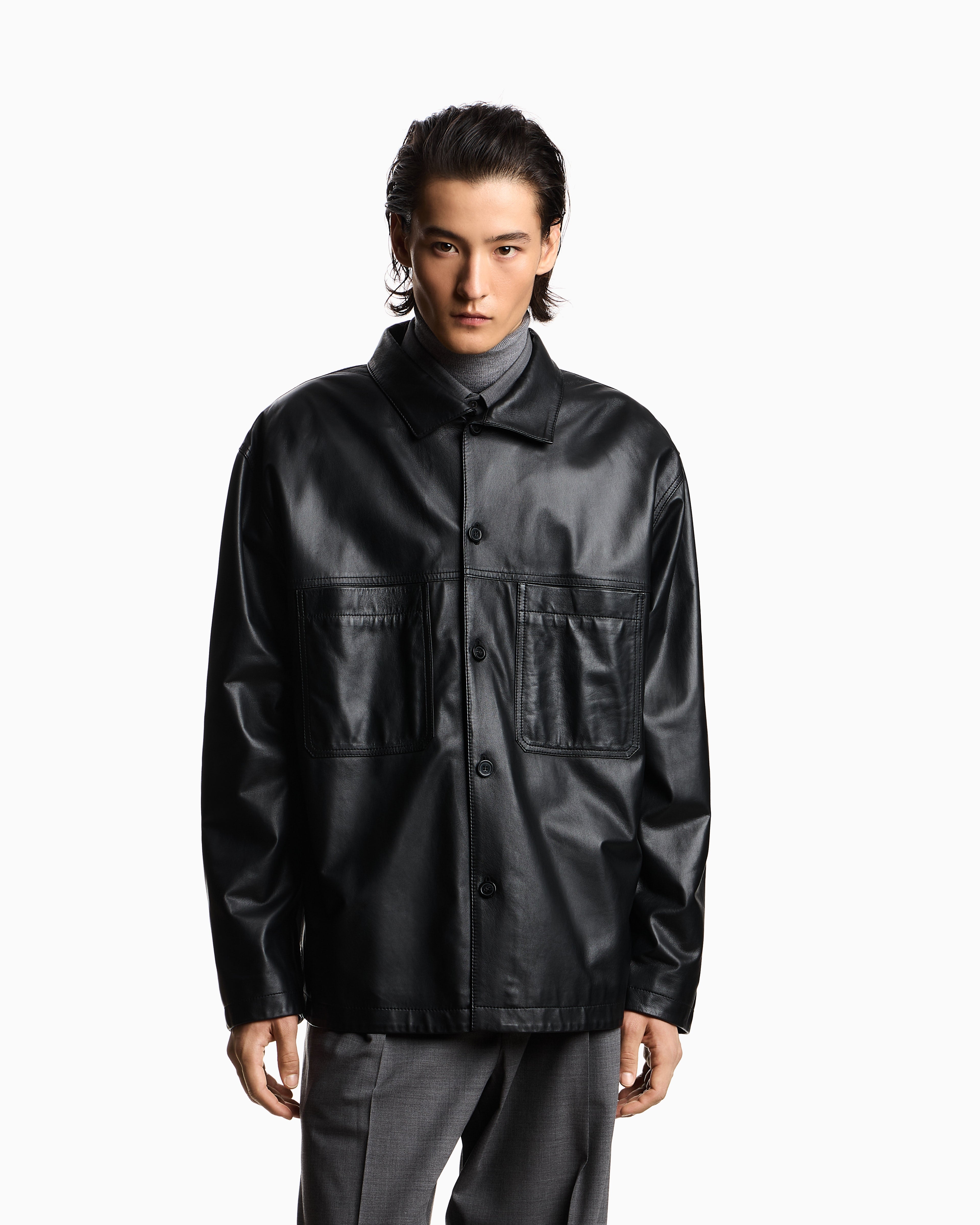 Emporio Armani Ultra light lambskin nappa leather shirt jacket