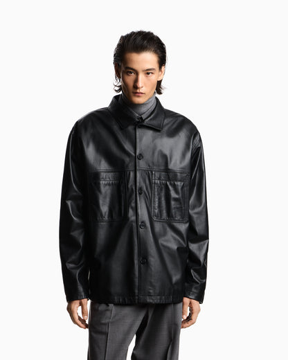 Emporio Armani Ultra light lambskin nappa leather shirt jacket