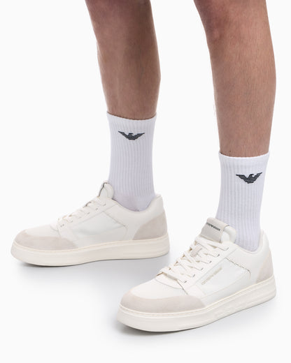 Emporio Armani Cordura Sneakers With Suede Details White