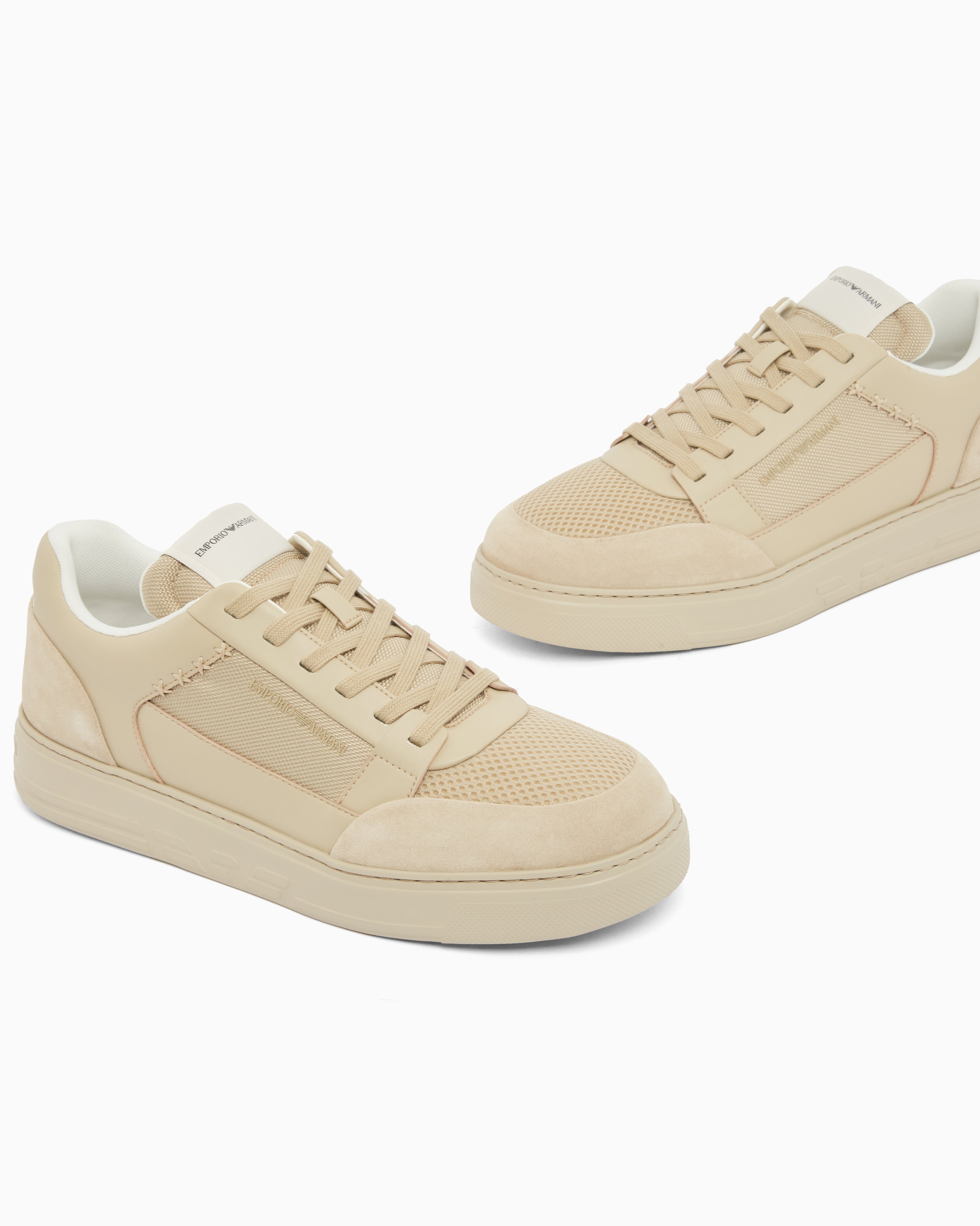 Emporio Armani Cordura Sneakers With Suede Details Beige