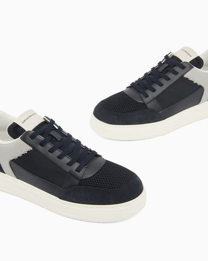 Emporio Armani Cordura Sneakers With Suede Details Navy Blue