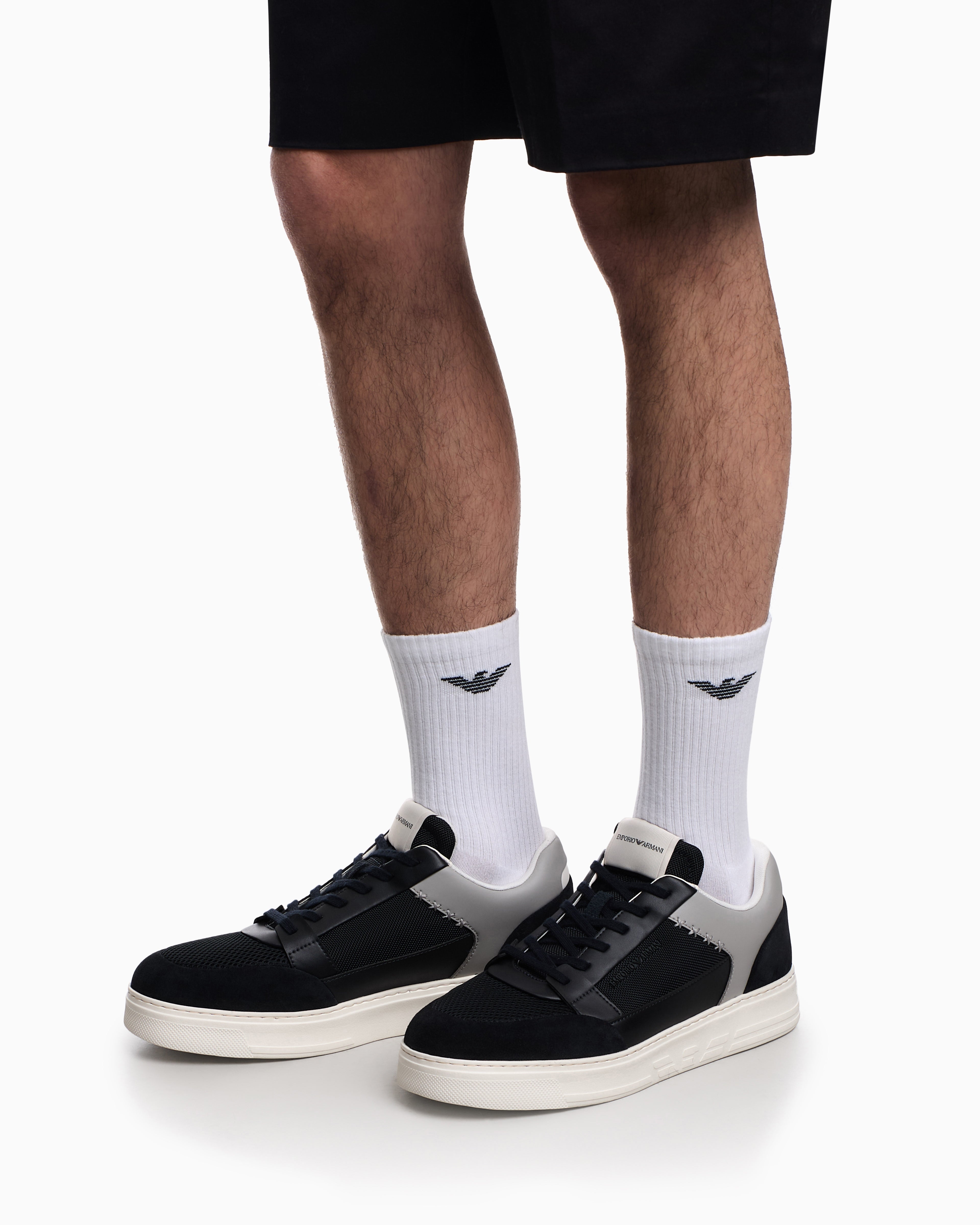 Emporio Armani Cordura Sneakers With Suede Details Navy Blue