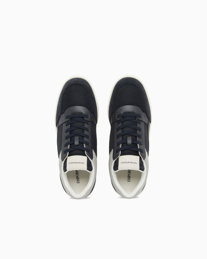 Emporio Armani Cordura Sneakers With Suede Details Navy Blue