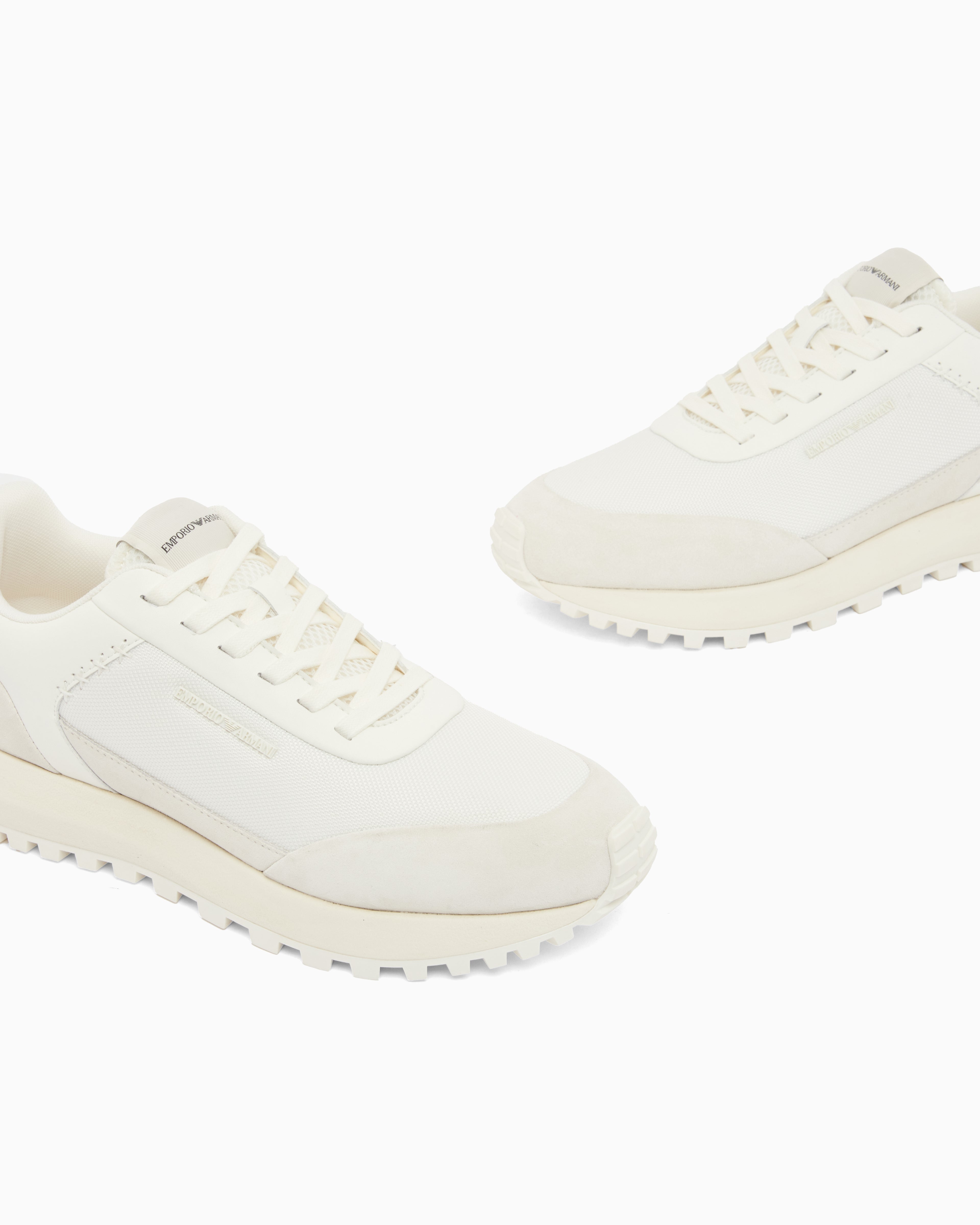 Emporio Armani Cordura Sneakers With Suede Details And Side Logo White