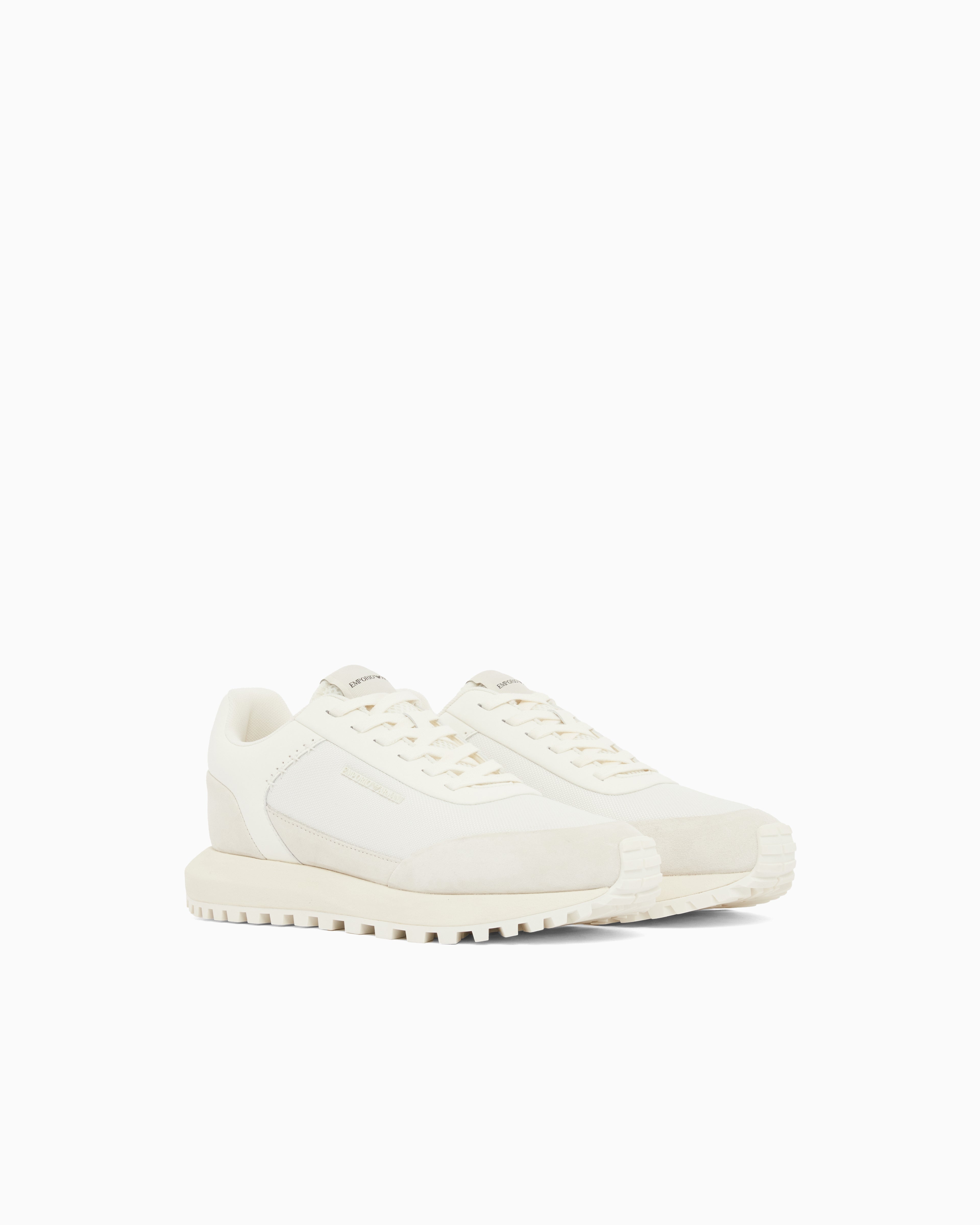 Emporio Armani Cordura Sneakers With Suede Details And Side Logo White