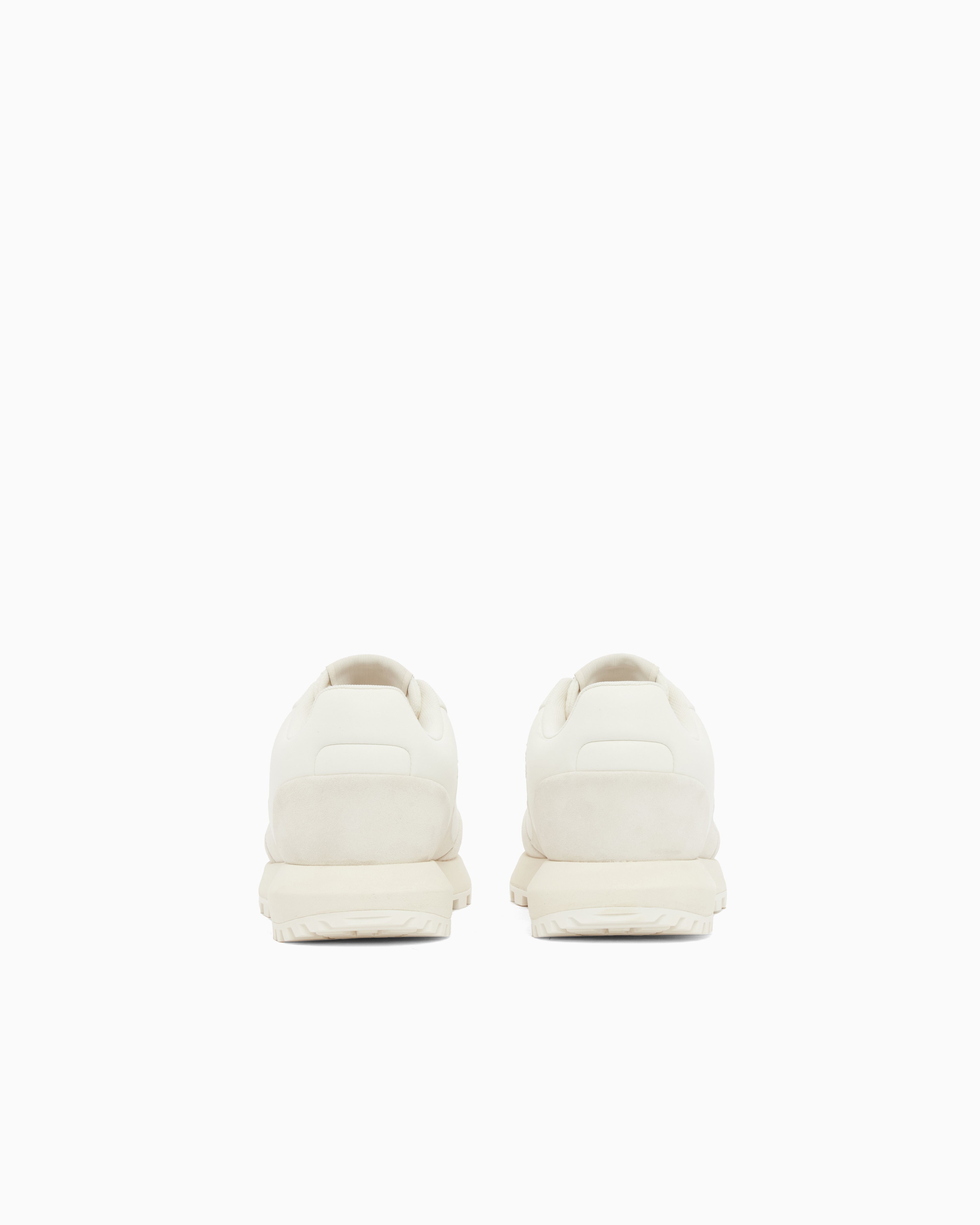 Emporio Armani Cordura Sneakers With Suede Details And Side Logo White