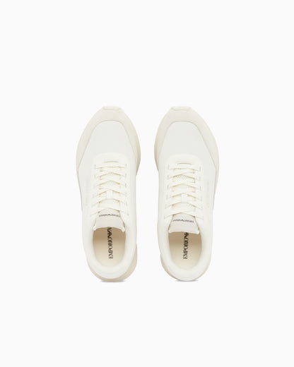 Emporio Armani Cordura Sneakers With Suede Details And Side Logo White