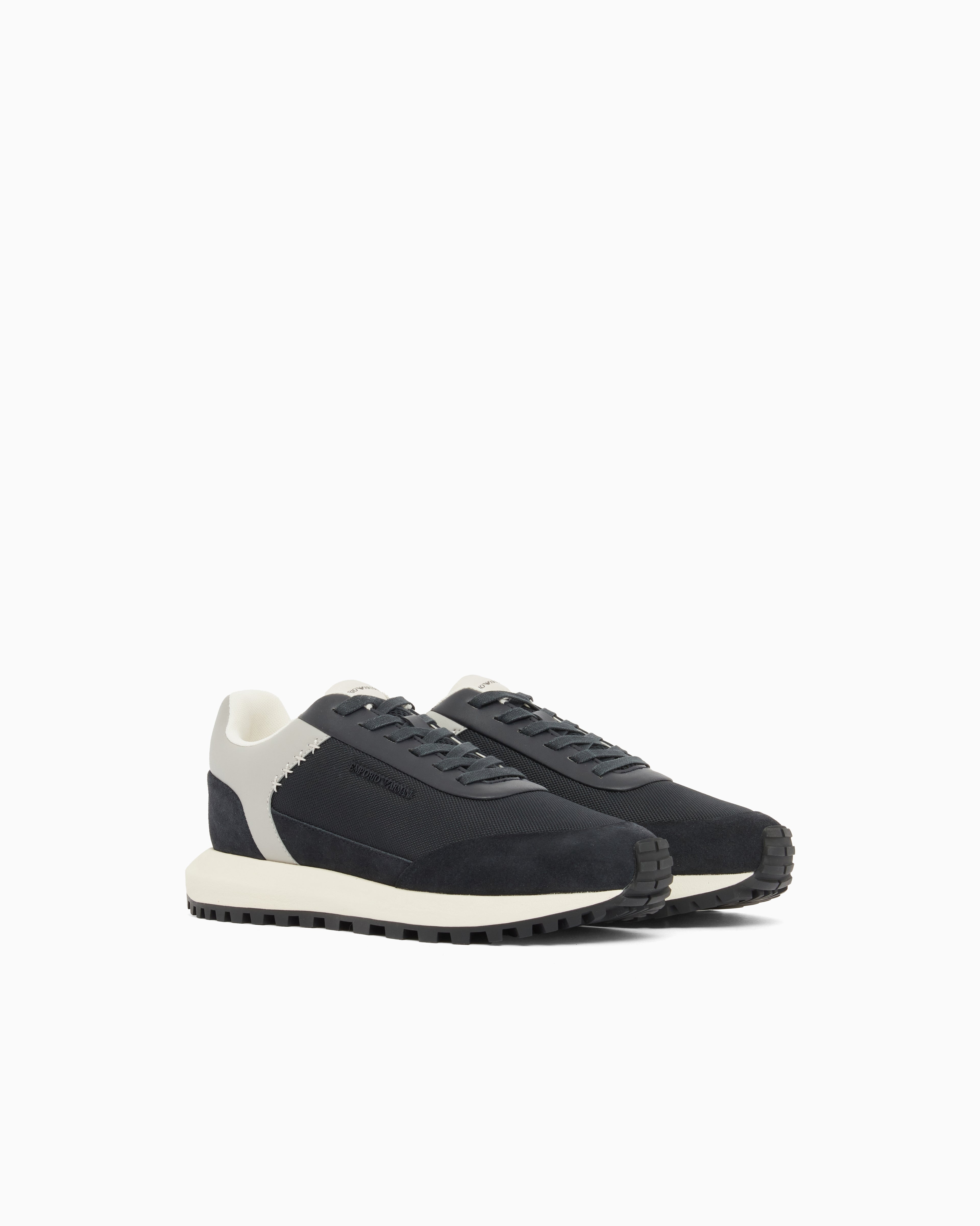 Emporio Armani Cordura Sneakers With Suede Details And Side Logo Navy Blue