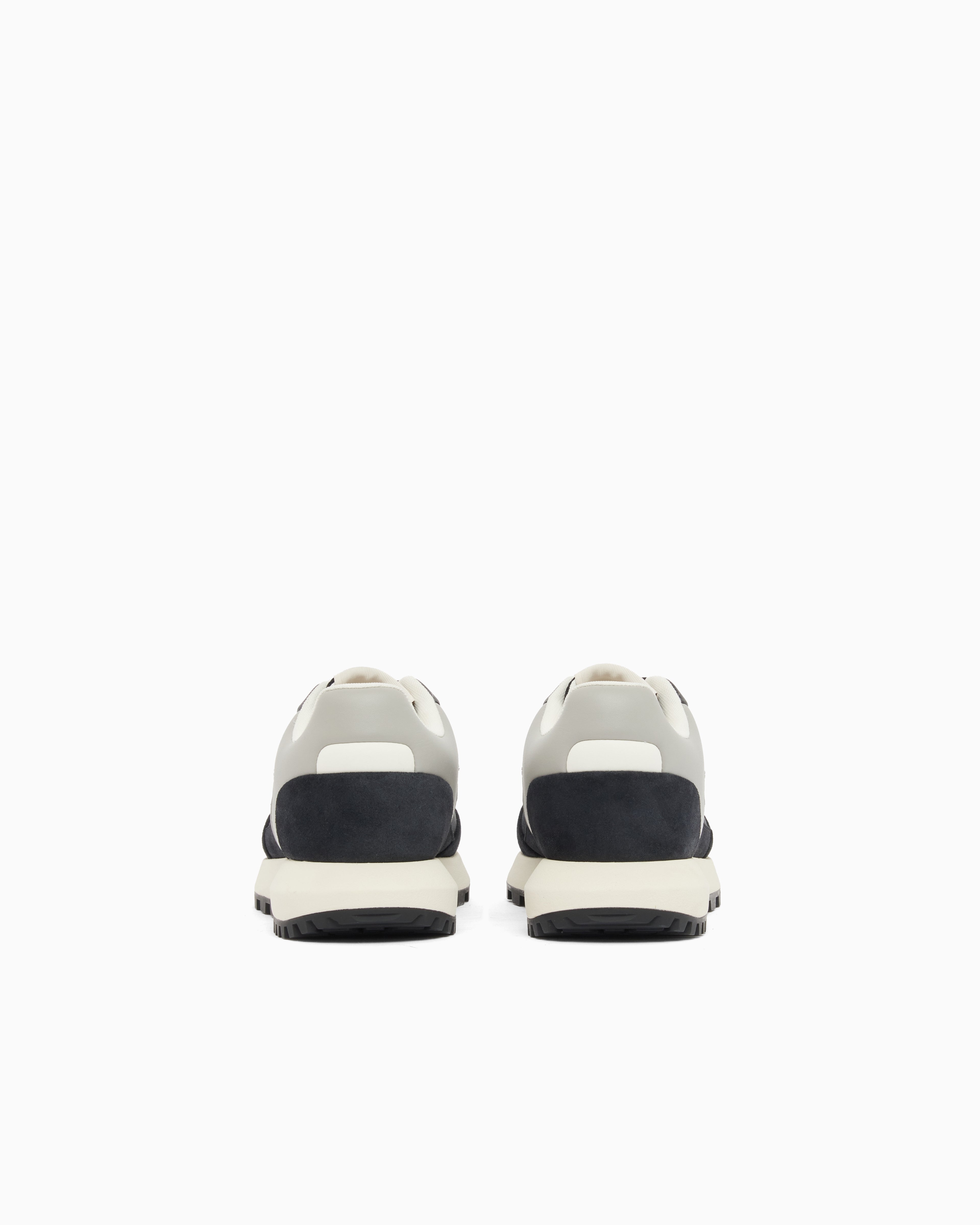 Emporio Armani Cordura Sneakers With Suede Details And Side Logo Navy Blue