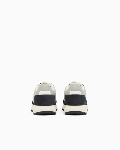 Emporio Armani Cordura Sneakers With Suede Details And Side Logo Navy Blue