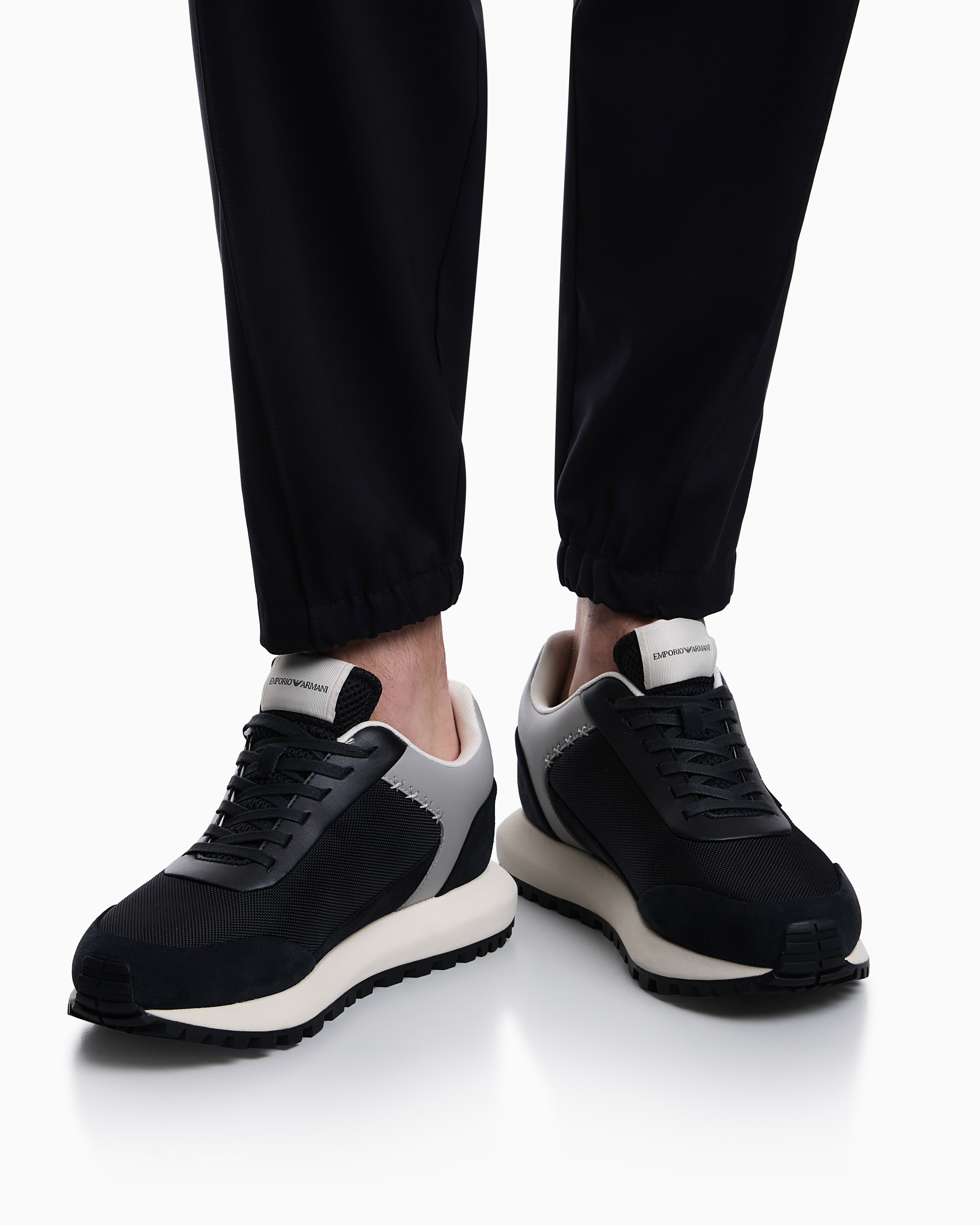 Emporio Armani Cordura Sneakers With Suede Details And Side Logo Navy Blue