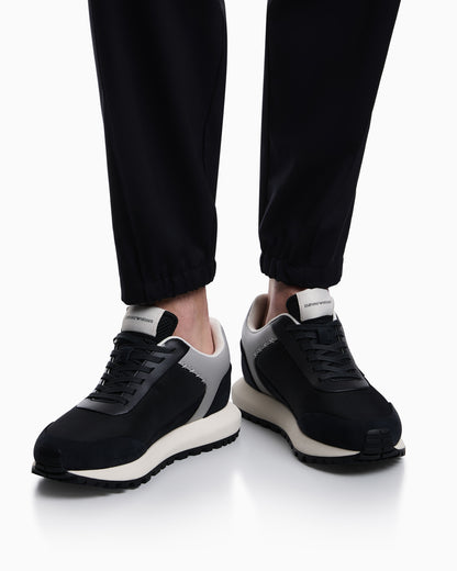 Emporio Armani Cordura Sneakers With Suede Details And Side Logo Navy Blue