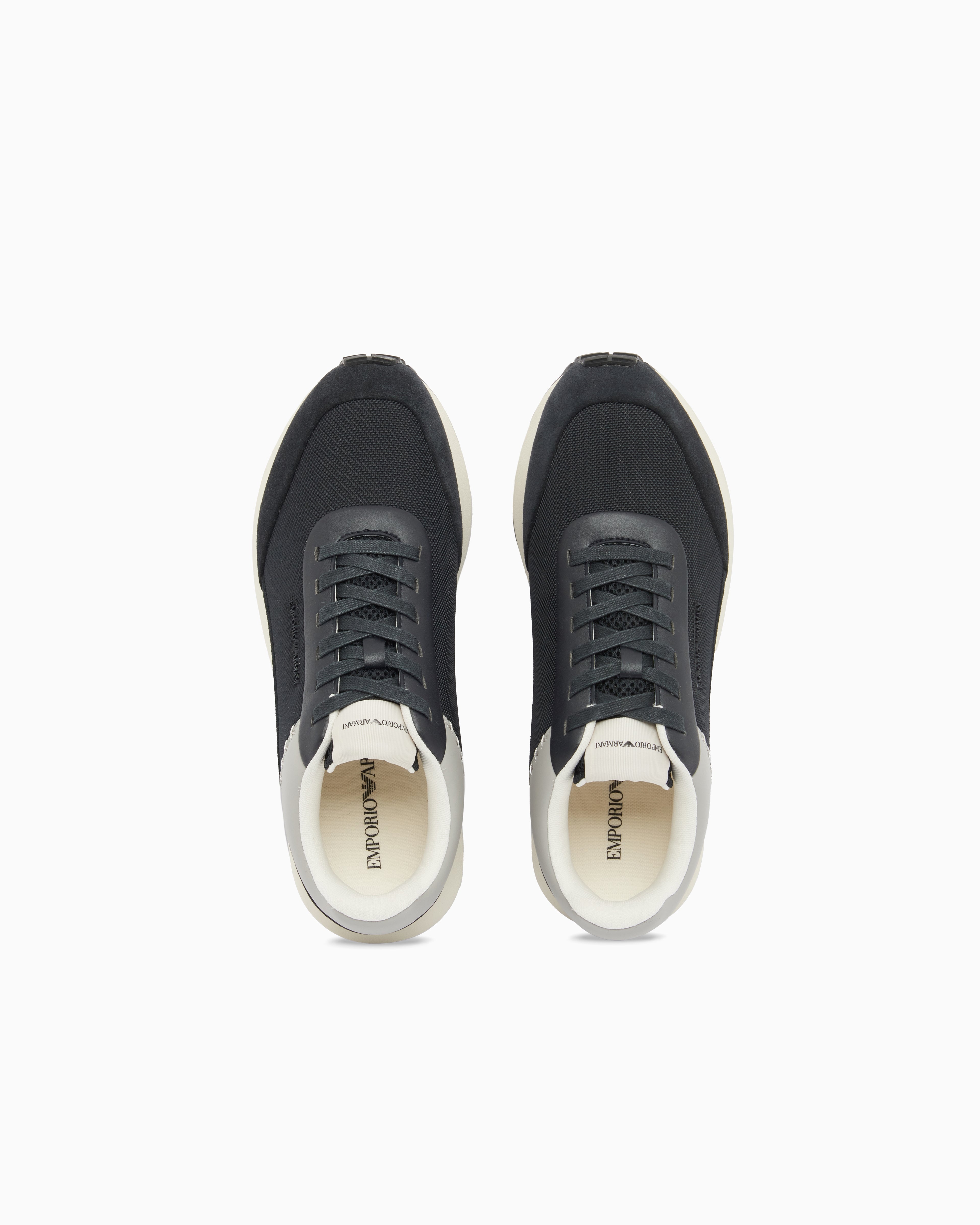 Emporio Armani Cordura Sneakers With Suede Details And Side Logo Navy Blue