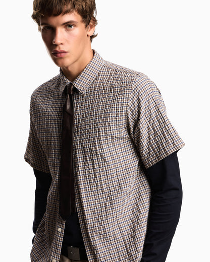 Emporio Armani Eagle Club crinkle fabric shirt with check motif