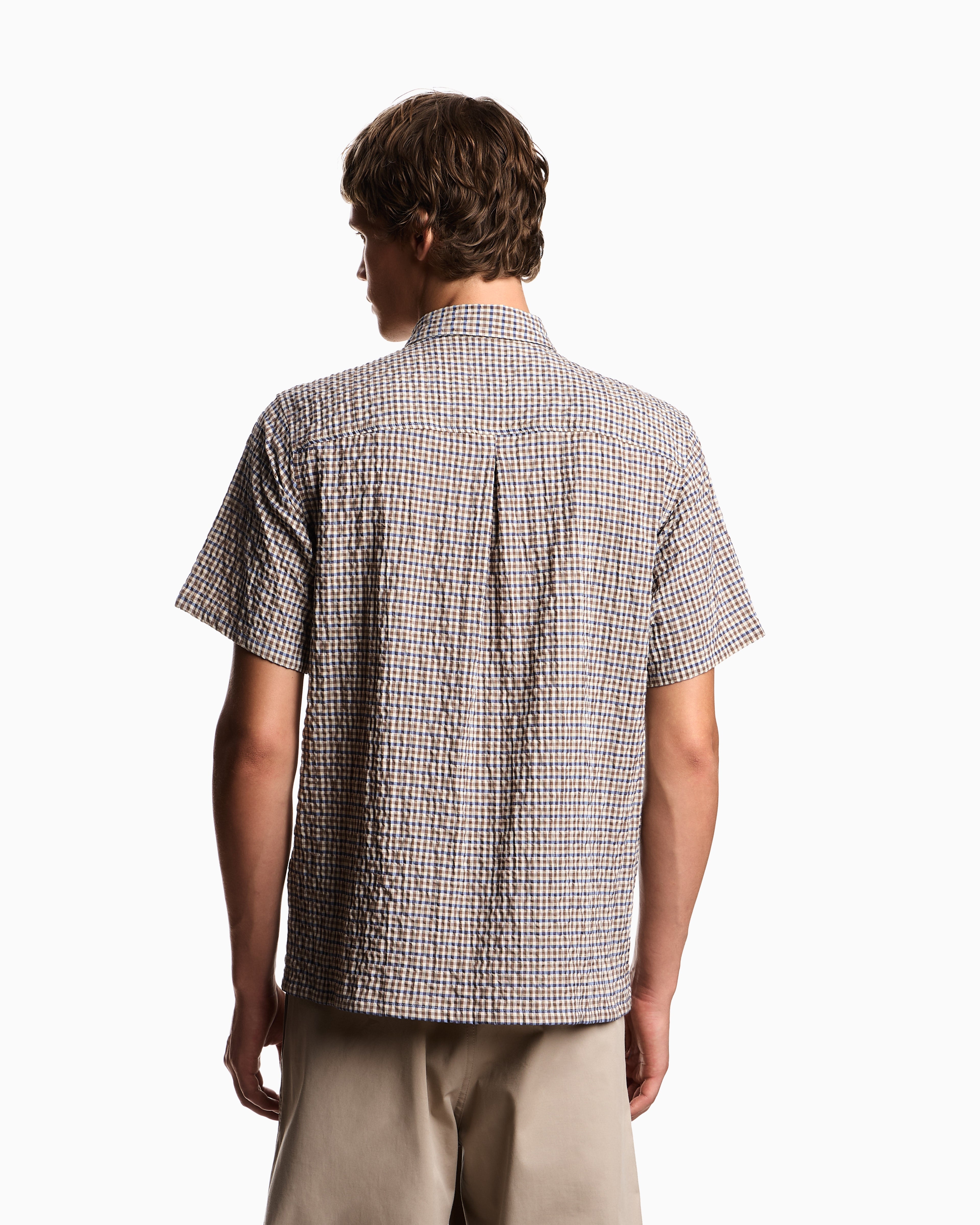 Emporio Armani Eagle Club crinkle fabric shirt with check motif