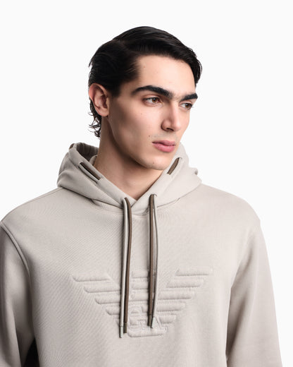 Emporio Armani Loose-fit hooded sweatshirt in French terry jersey with a domed eagle