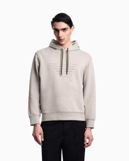 Emporio Armani Loose-fit hooded sweatshirt in French terry jersey with a domed eagle