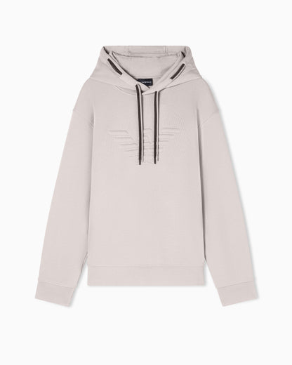 Emporio Armani Loose-fit hooded sweatshirt in French terry jersey with a domed eagle