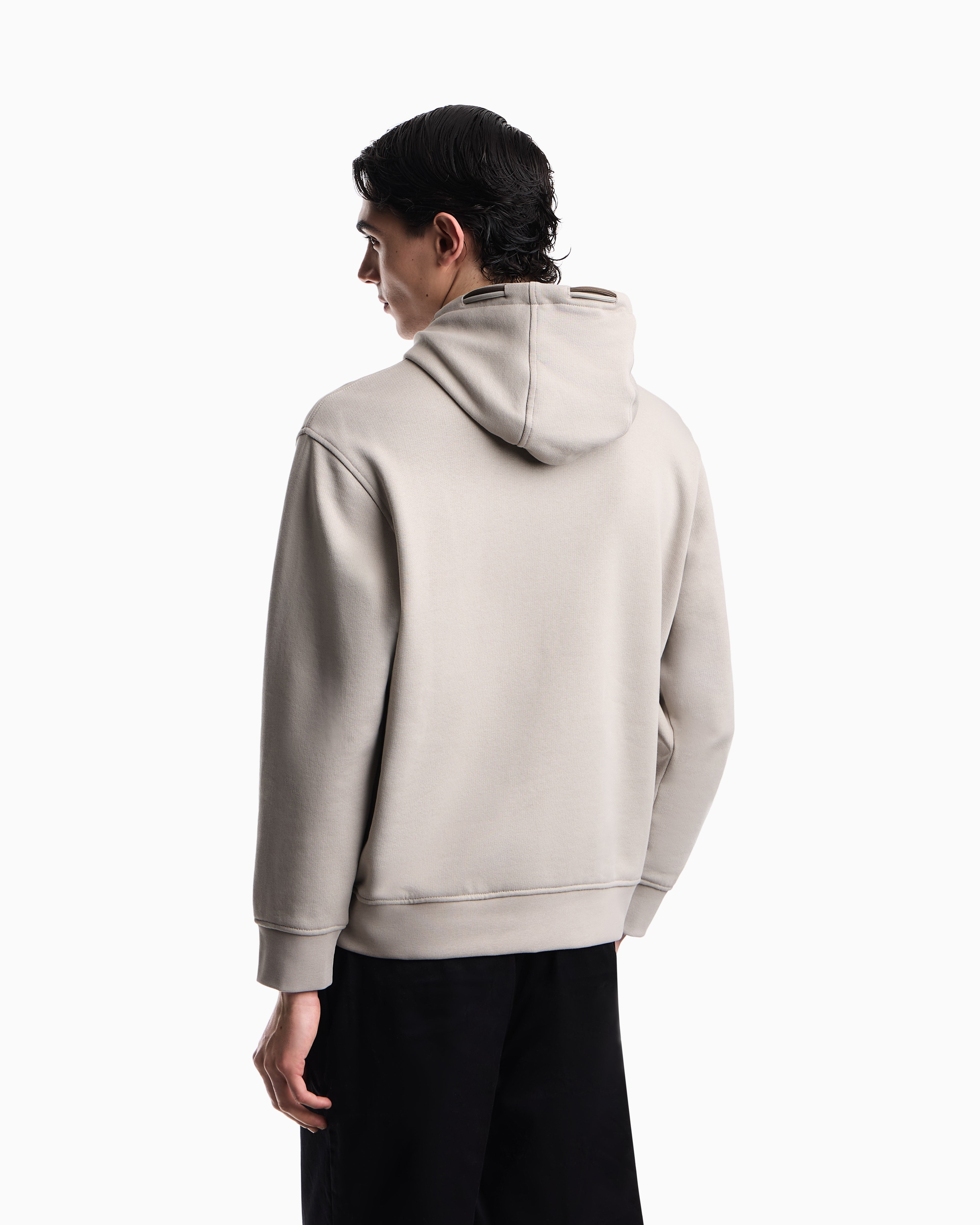 Emporio Armani Loose-fit hooded sweatshirt in French terry jersey with a domed eagle