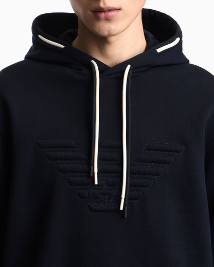 Emporio Armani Loose-fit hooded sweatshirt in French terry jersey with a domed eagle