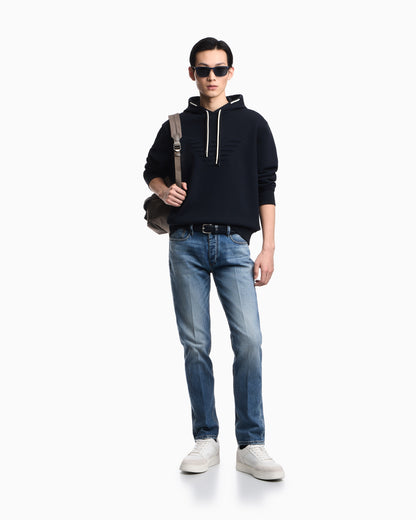 Emporio Armani Loose-fit hooded sweatshirt in French terry jersey with a domed eagle