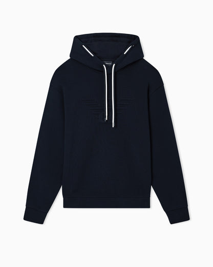 Emporio Armani Loose-fit hooded sweatshirt in French terry jersey with a domed eagle
