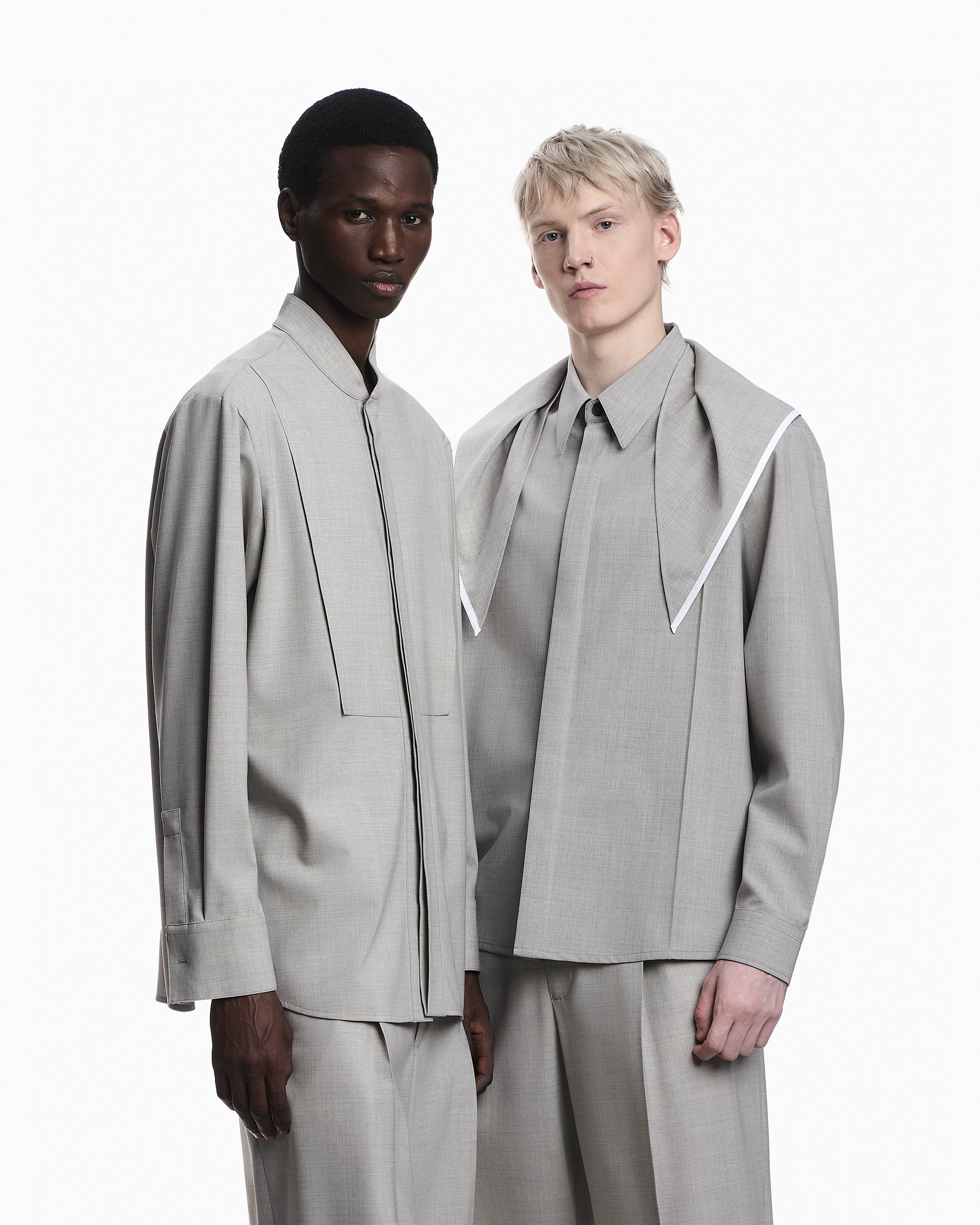Emporio Armani Guru-collar shirt in soft-finish virgin-wool canvas
