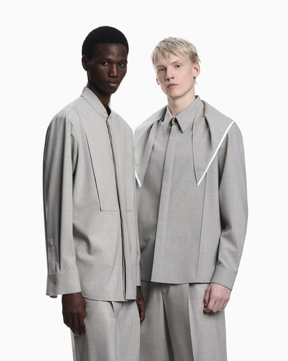 Emporio Armani Guru-collar shirt in soft-finish virgin-wool canvas