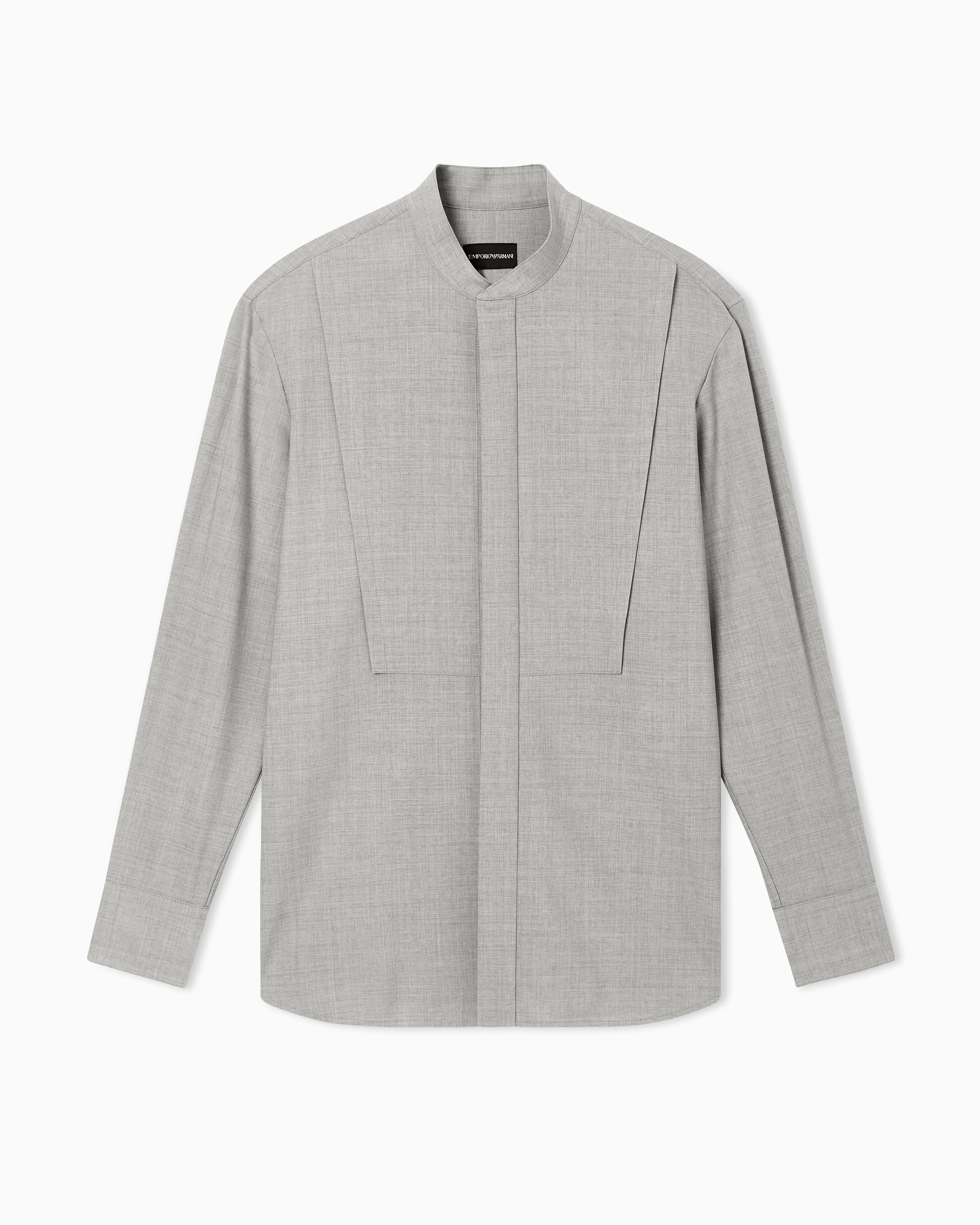 Emporio Armani Guru-collar shirt in soft-finish virgin-wool canvas
