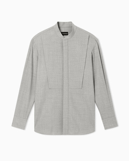 Emporio Armani Guru-collar shirt in soft-finish virgin-wool canvas