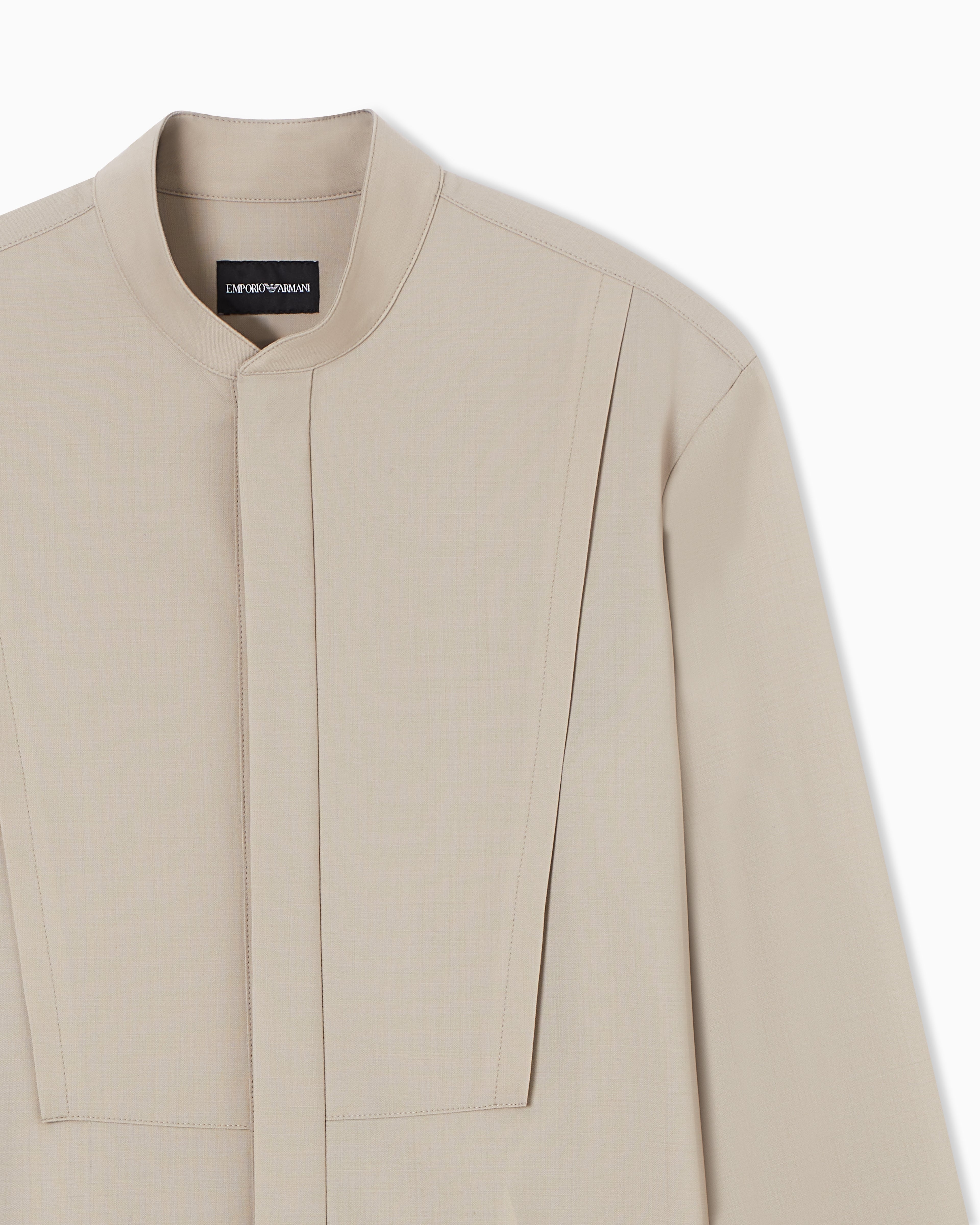 Emporio Armani Guru-collar shirt in soft-finish virgin-wool canvas