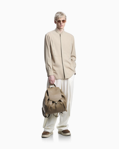 Emporio Armani Guru-collar shirt in soft-finish virgin-wool canvas