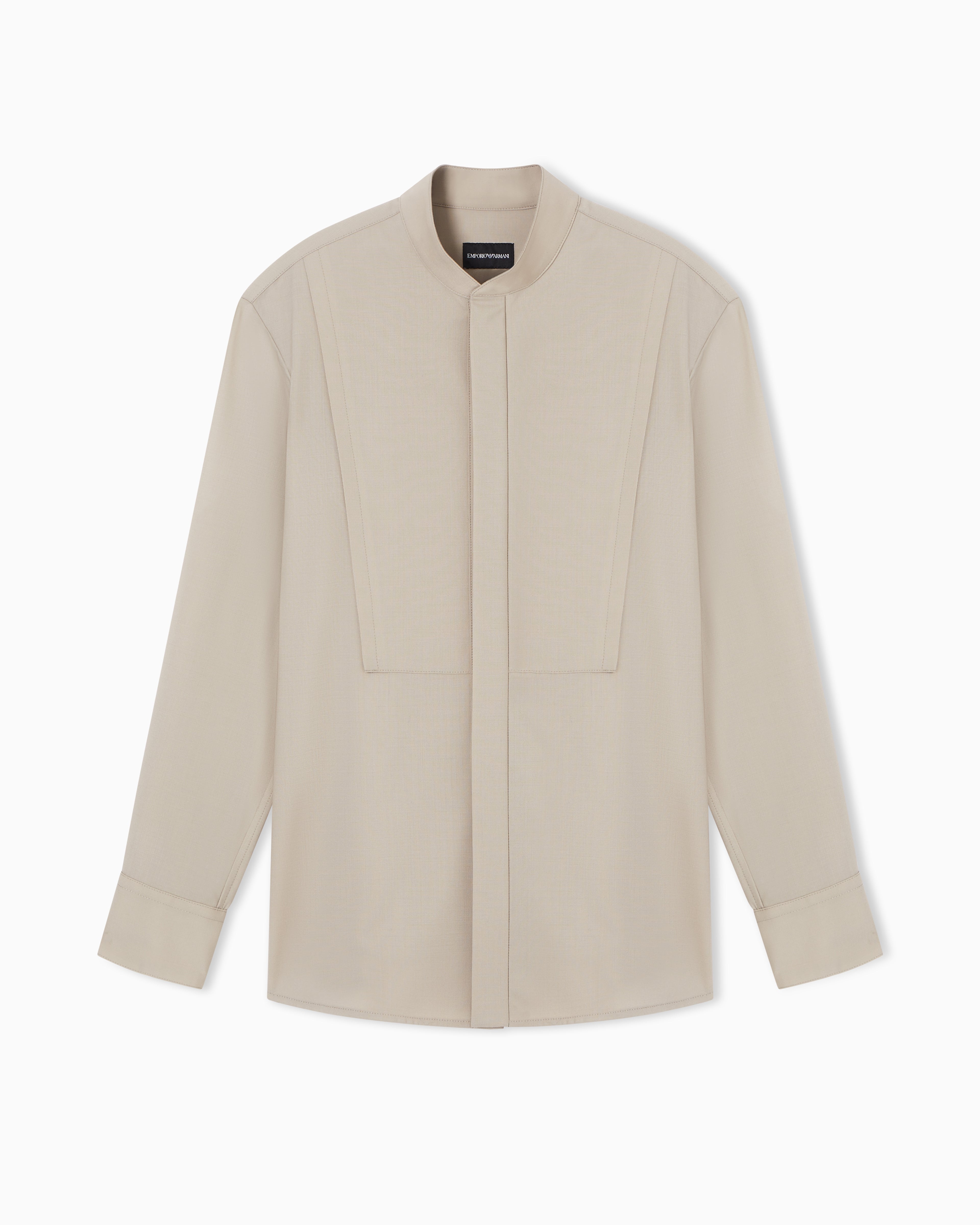 Emporio Armani Guru-collar shirt in soft-finish virgin-wool canvas