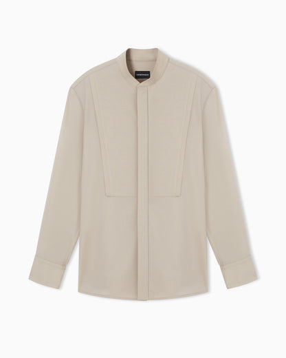Emporio Armani Guru-collar shirt in soft-finish virgin-wool canvas