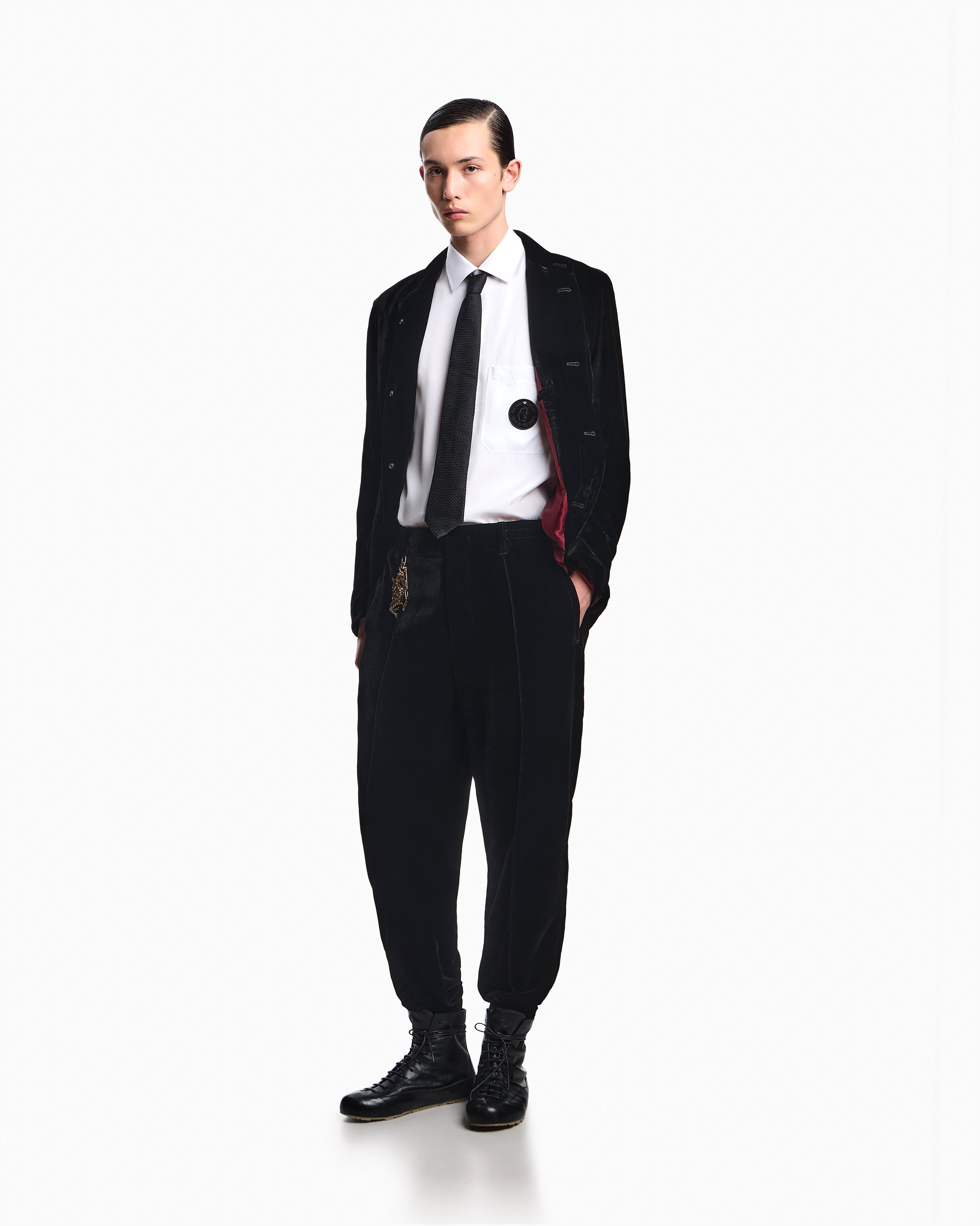 Emporio Armani Lunar New Year chenille trousers with ribbing and charm