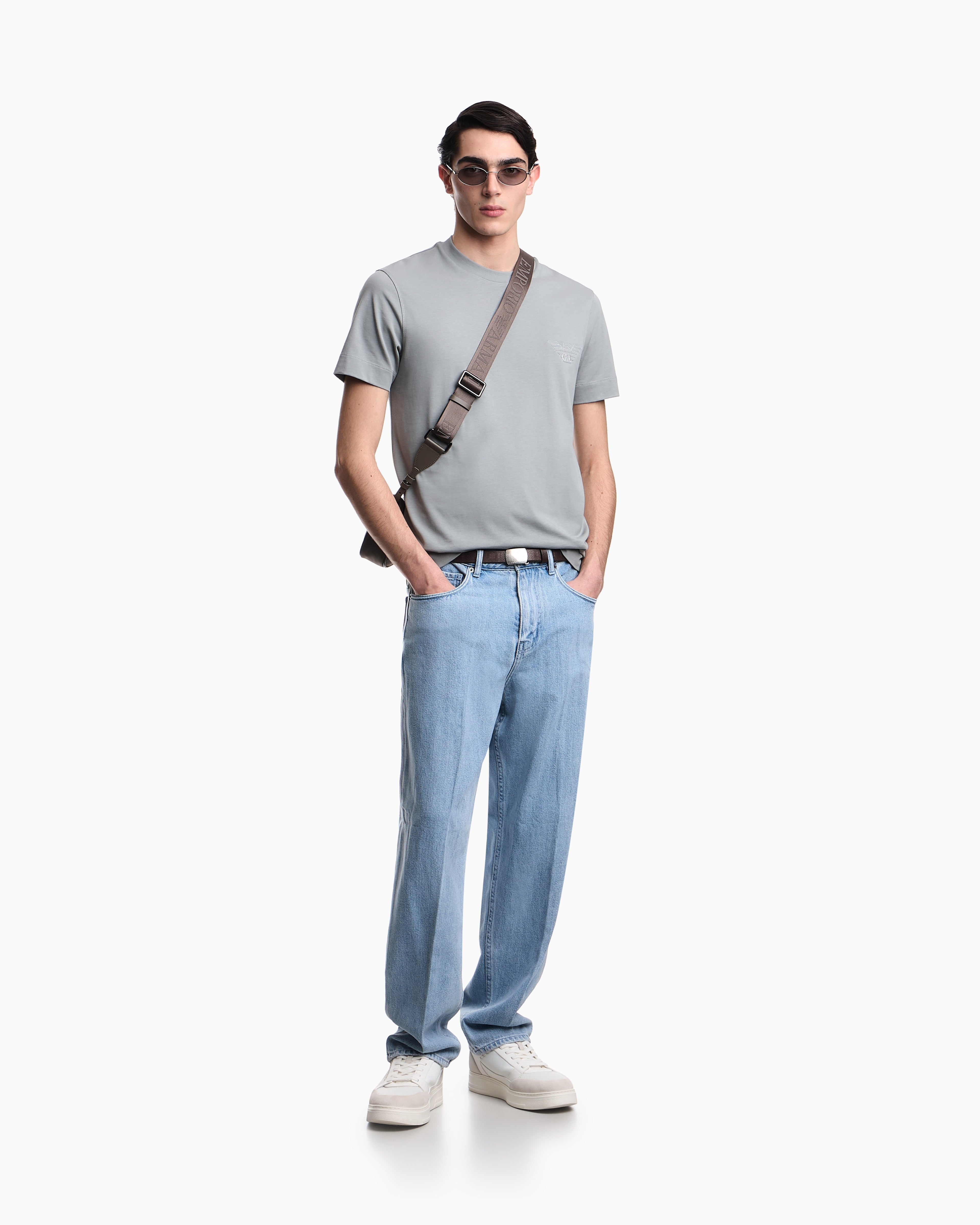 Emporio Armani Slim fit T-shirt in heavy jersey with domed eagle