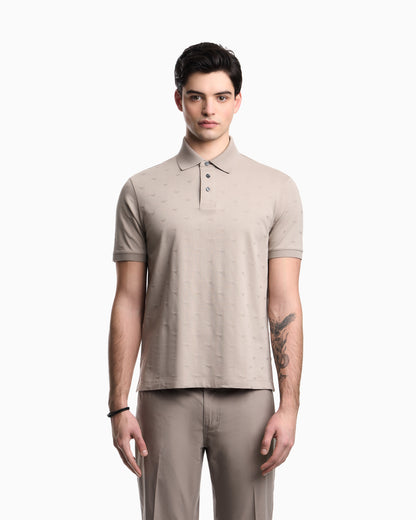 Emporio Armani Slim-fit jersey polo shirt with all-over jacquard eagle