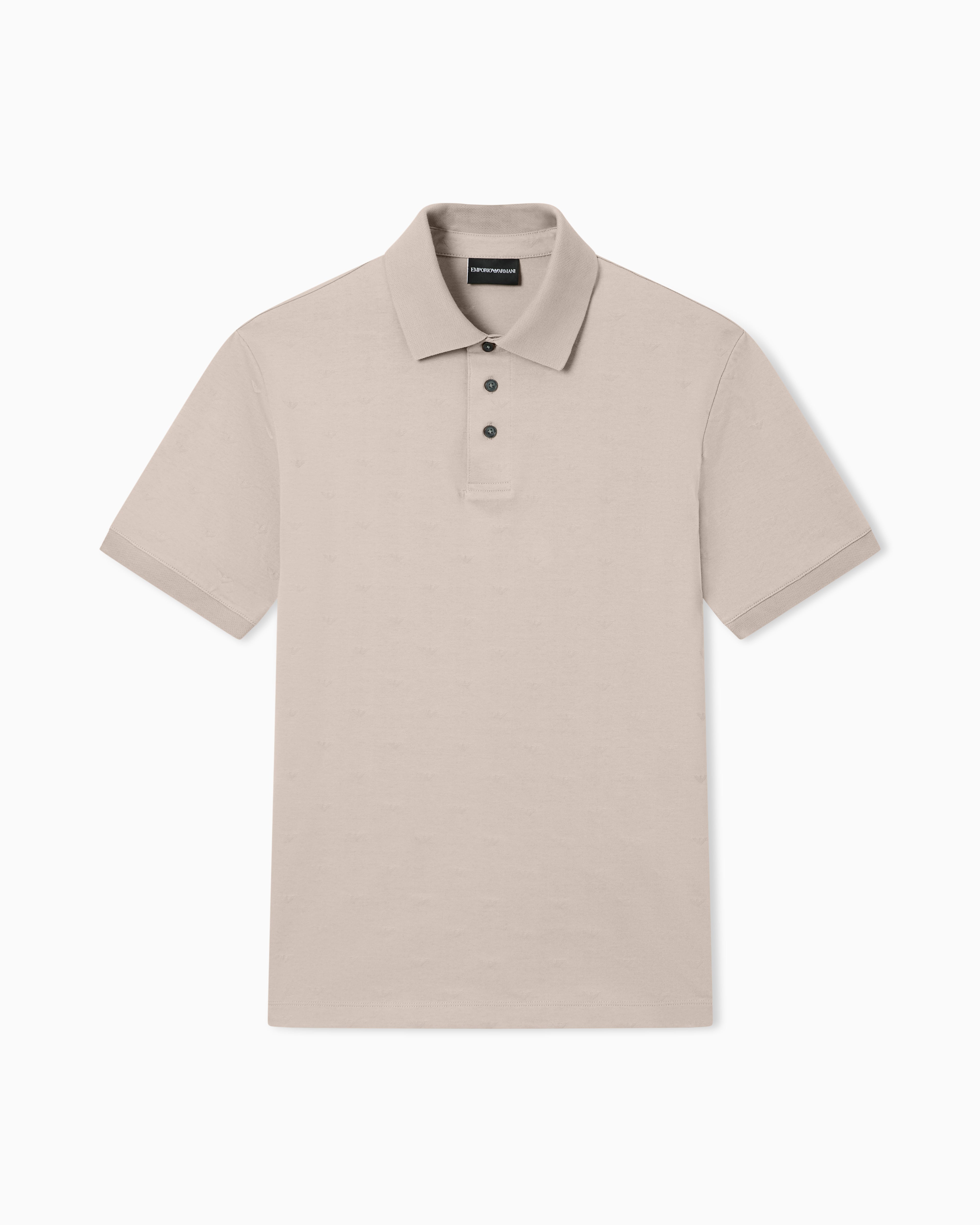 Emporio Armani Slim-fit jersey polo shirt with all-over jacquard eagle