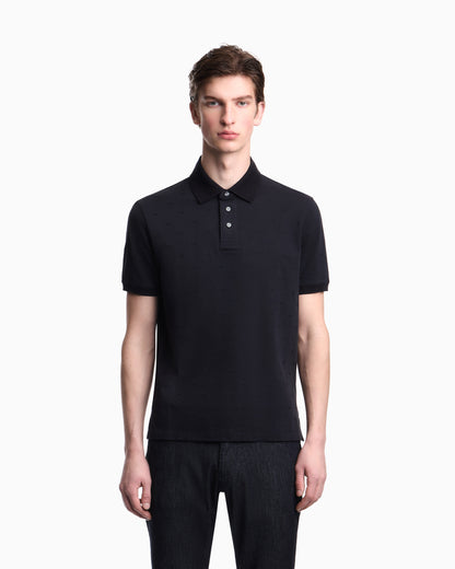 Emporio Armani Slim-fit jersey polo shirt with all-over jacquard eagle