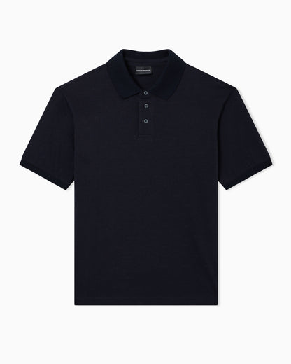 Emporio Armani Slim-fit jersey polo shirt with all-over jacquard eagle