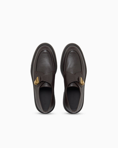 Emporio Armani Icon Pebbled Leather Chunky Monk Straps Brown