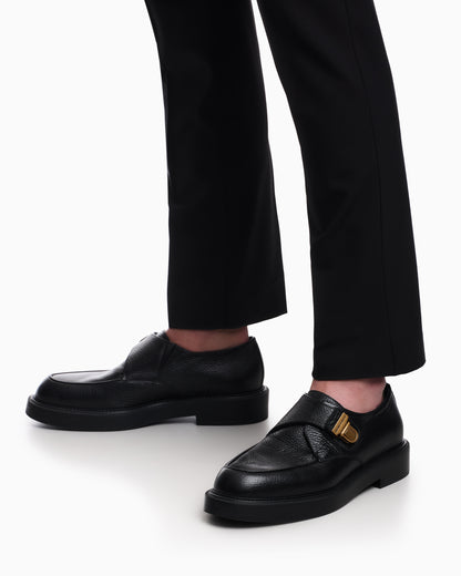 Emporio Armani Icon Pebbled Leather Chunky Monk Straps Black