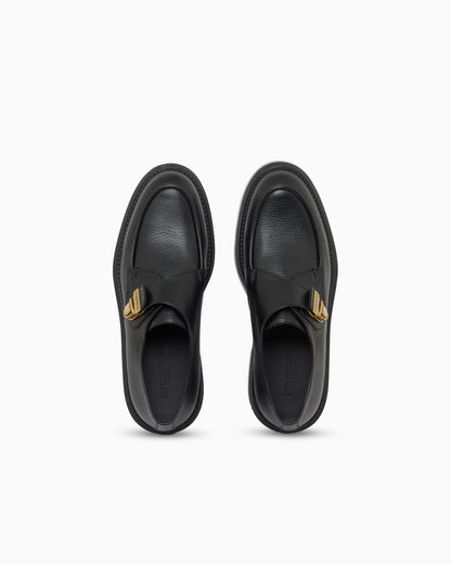 Emporio Armani Icon Pebbled Leather Chunky Monk Straps Black